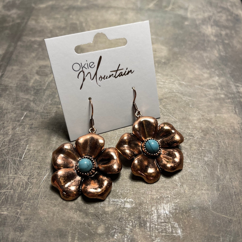 Copper Turquoise Drop Flower - 260 Broadway Boutique