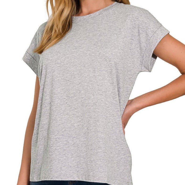 Cotton Folded Sleeve Tshirt - 260 Broadway Boutique