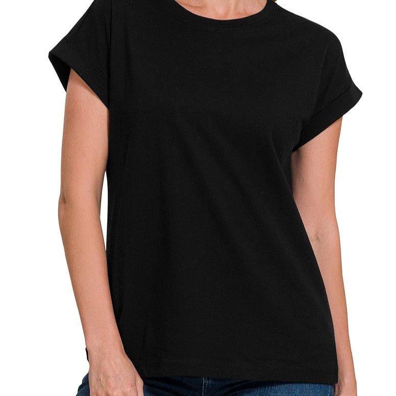 Cotton Folded Sleeve Tshirt - 260 Broadway Boutique