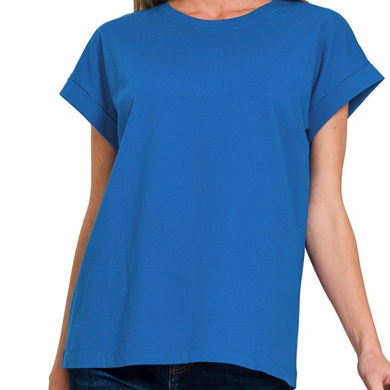 Cotton Folded Sleeve Tshirt - 260 Broadway Boutique