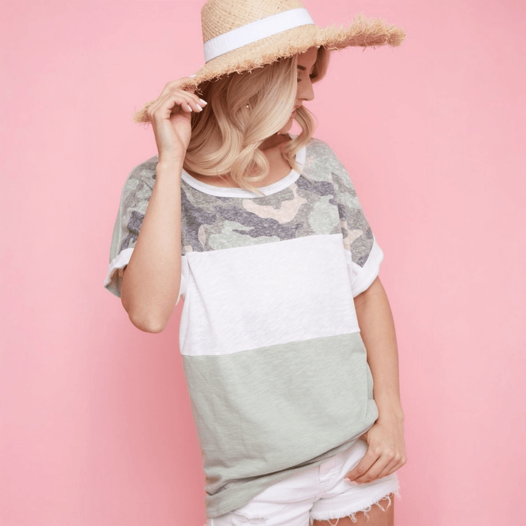 Cotton Knit Color Block With Camo - 260 Broadway Boutique