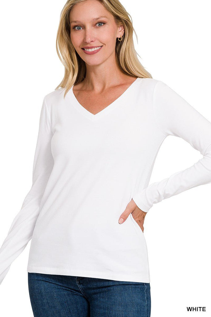 Cotton Vneck Long Sleeve Tshirts (2 Colors) - 260 Broadway Boutique