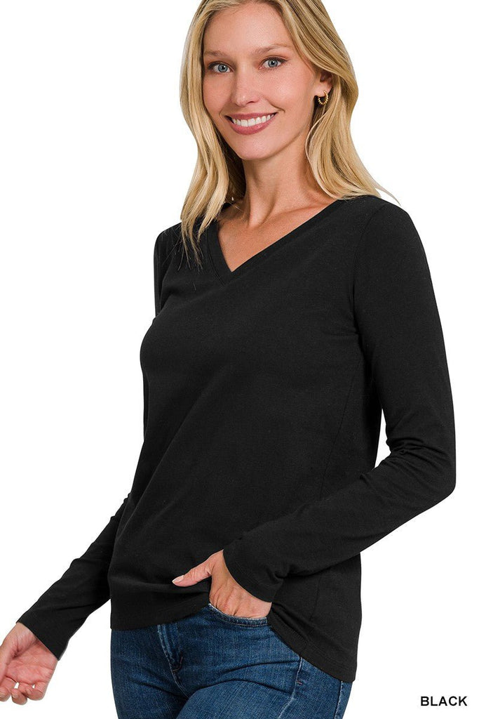 Cotton Vneck Long Sleeve Tshirts (2 Colors) - 260 Broadway Boutique