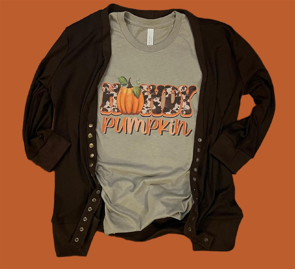 Cow print HOWDY Pumpkin Tee - 260 Broadway Boutique