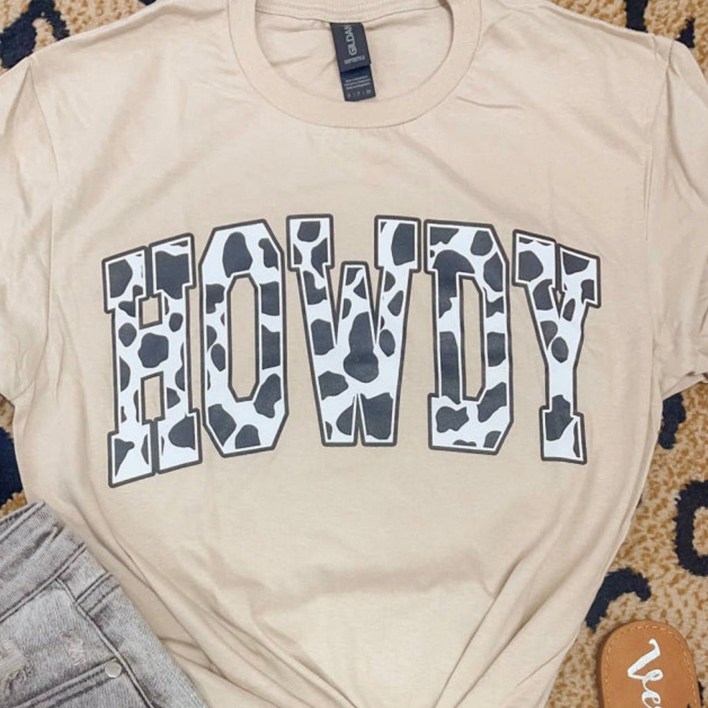 Cow Print HOWDY Tee Shirt - 260 Broadway Boutique