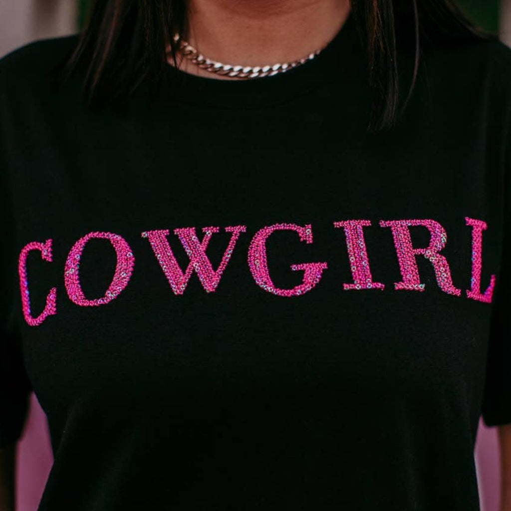 Cowgirl 3D Sequin Embroidered Tee - 260 Broadway Boutique