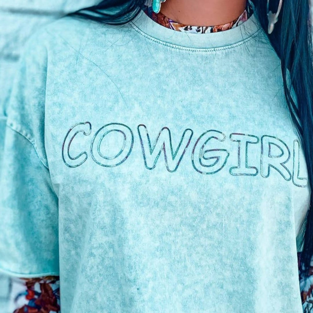 Cowgirl Acid Wash Embellished Tee CURVY GIRLS!!! - 260 Broadway Boutique