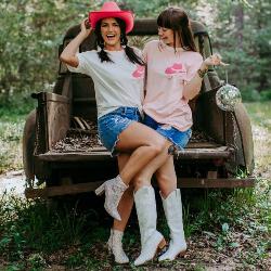 Cowgirl Hat Embroidery Tee - Pink - 260 Broadway Boutique