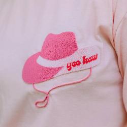 Cowgirl Hat Embroidery Tee - Pink - 260 Broadway Boutique