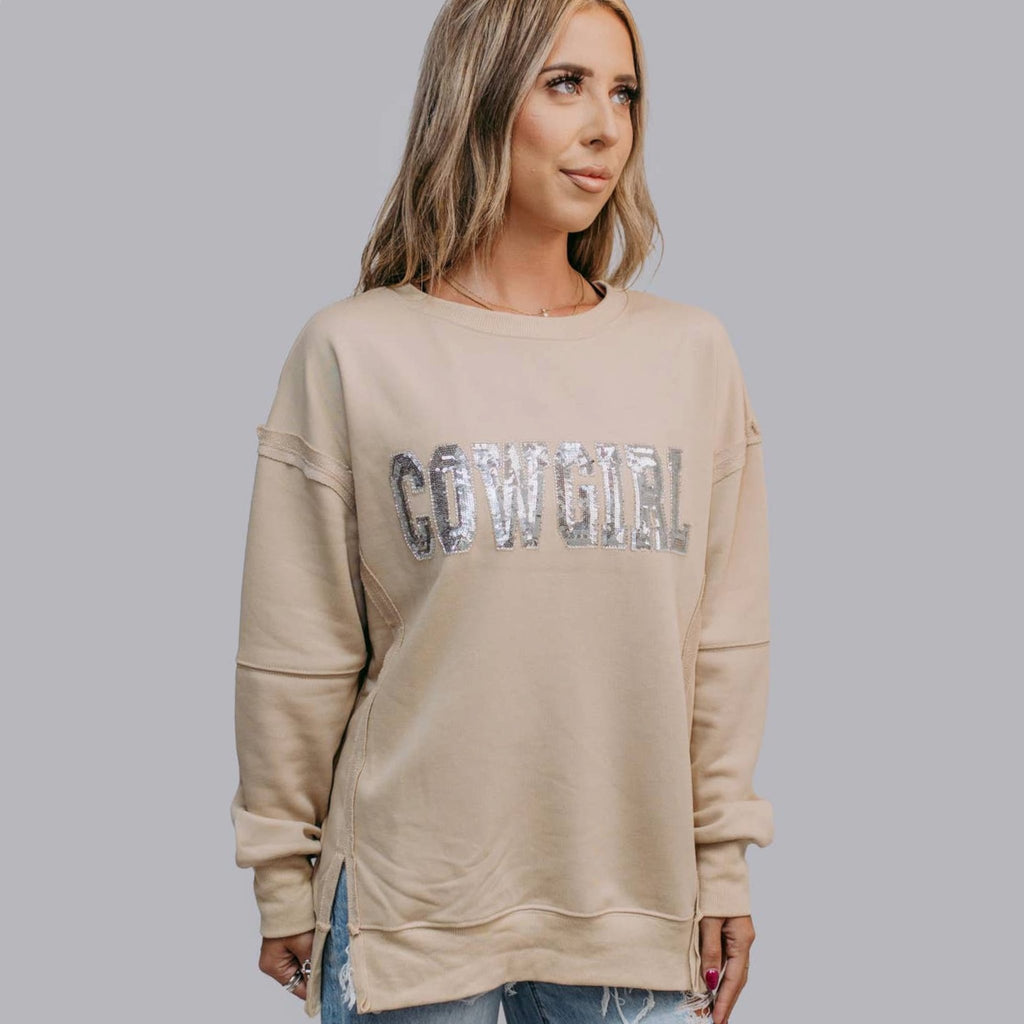 Cowgirl Sequin and Beaded Sweatshirt - 260 Broadway Boutique