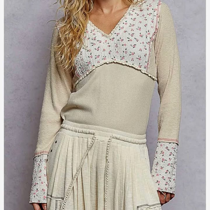 Cream Floral Long Sleeve - 260 Broadway Boutique