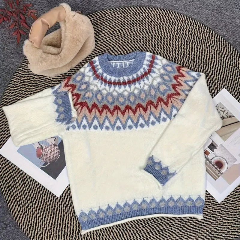 Cream Striped Pattern Sweater - 260 Broadway Boutique