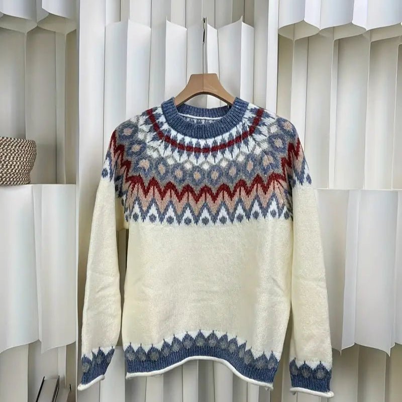 Cream Striped Pattern Sweater - 260 Broadway Boutique