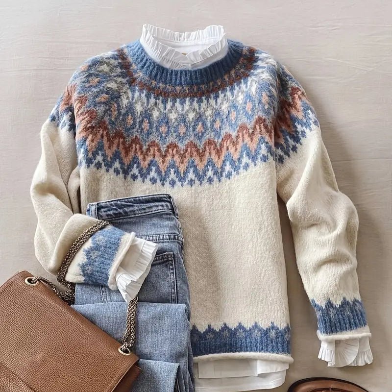 Cream Striped Pattern Sweater - 260 Broadway Boutique