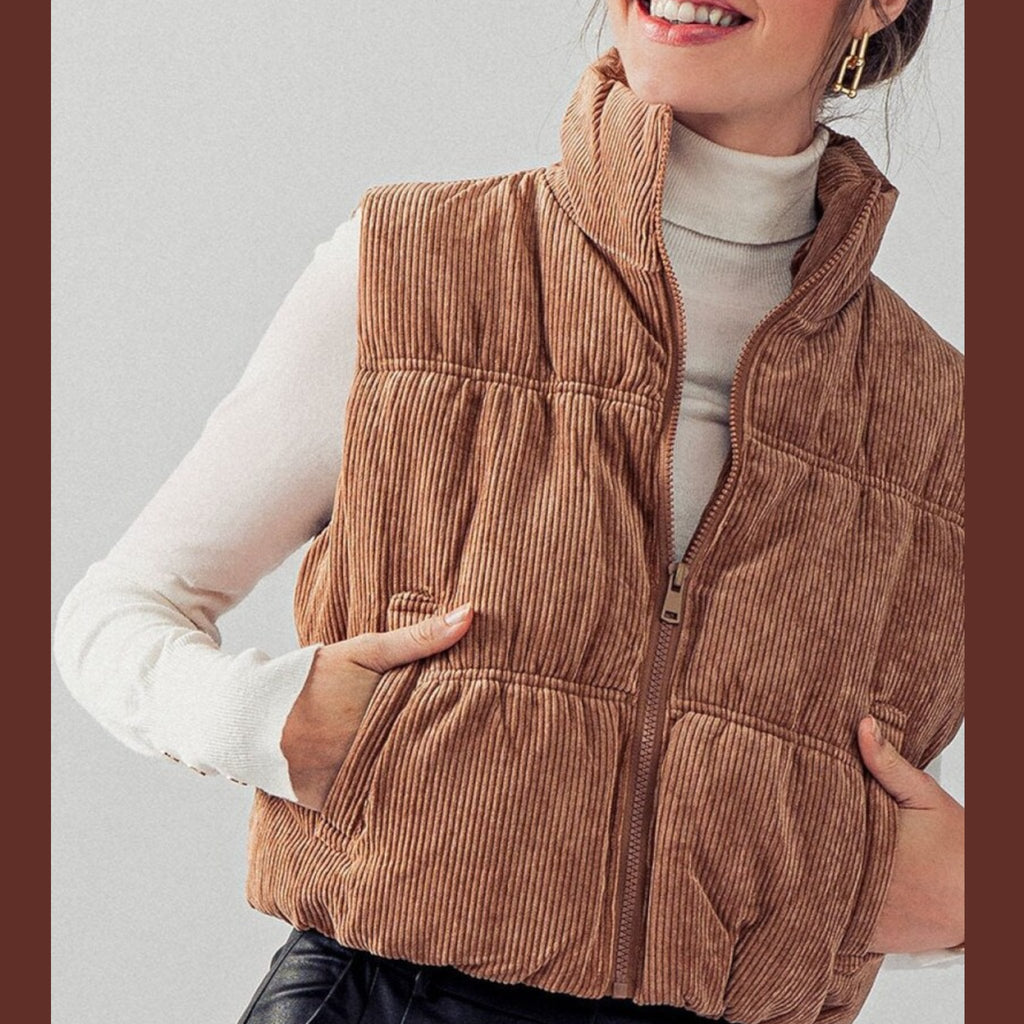 Cropped Corduroy Puffer Vest - 260 Broadway Boutique