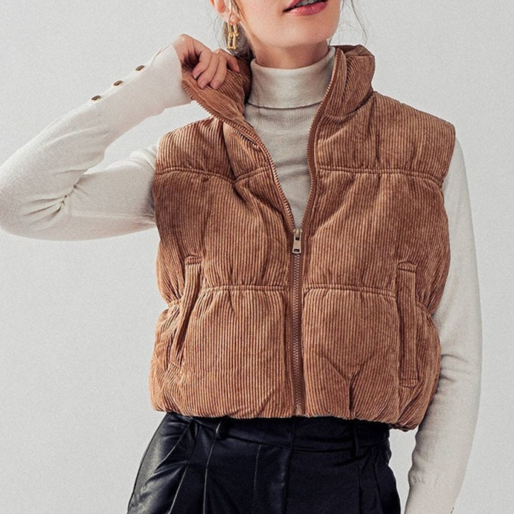 Cropped Corduroy Puffer Vest - 260 Broadway Boutique