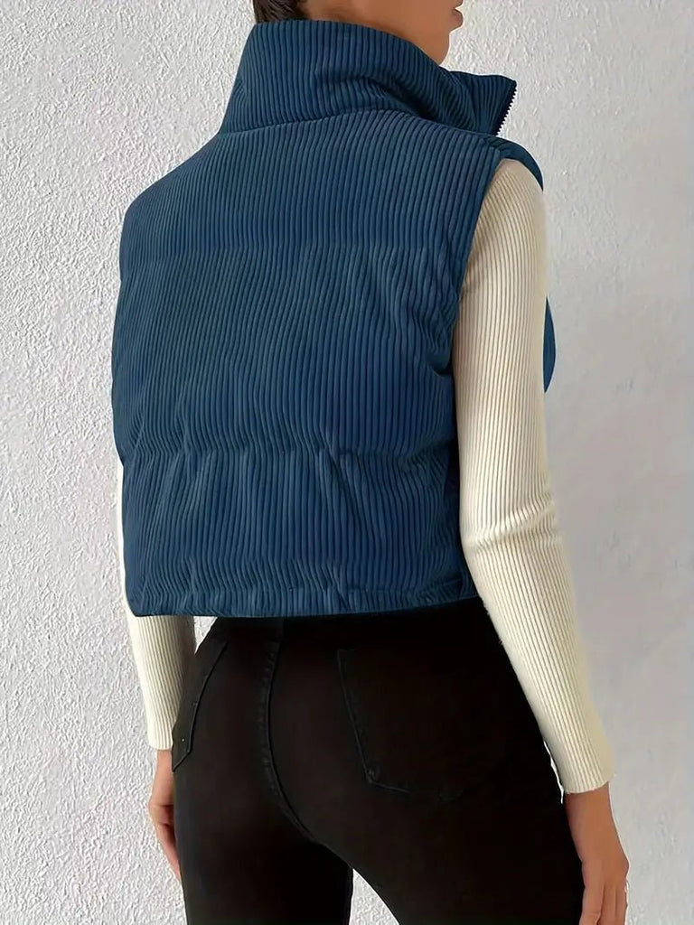 Cropped Corduroy Puffer Vest (Navy) - 260 Broadway Boutique