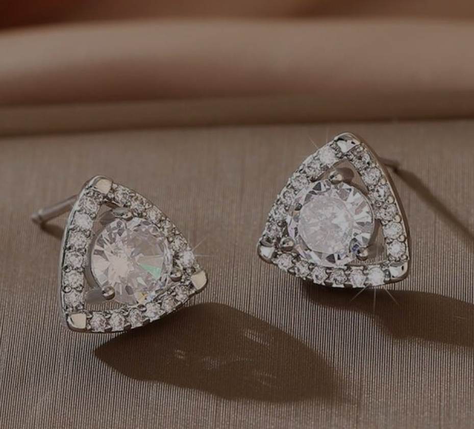 Cubic Zirconia Triangle Design Stud Earrings - 260 Broadway Boutique