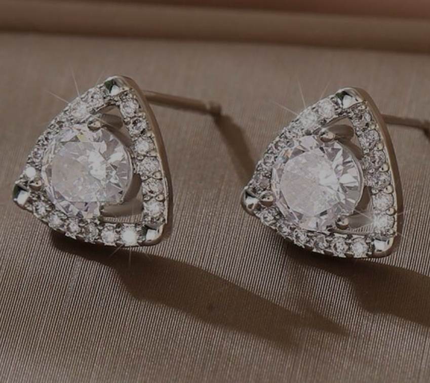 Cubic Zirconia Triangle Design Stud Earrings - 260 Broadway Boutique