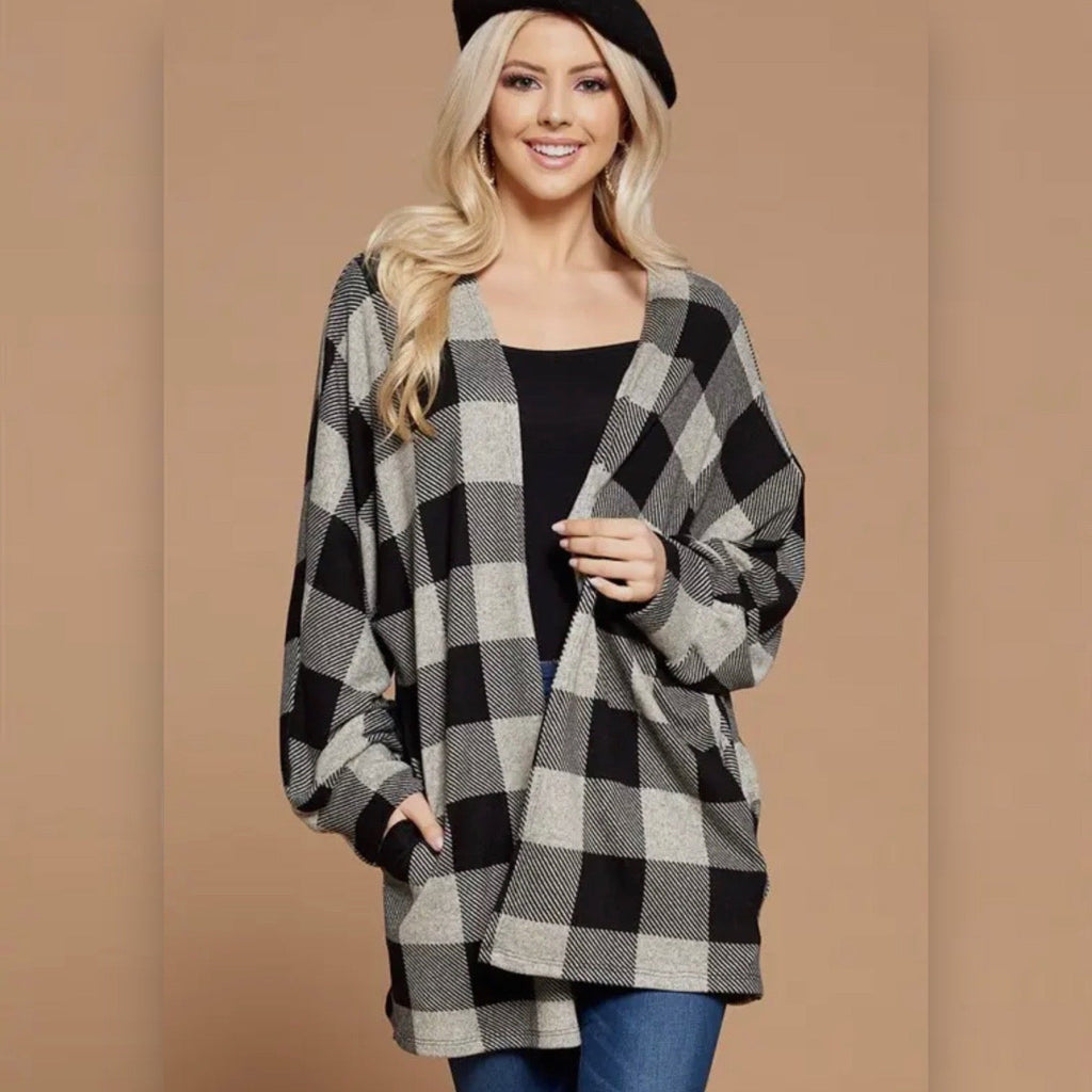 Curvy Buffalo Plaid Cardigan - 260 Broadway Boutique