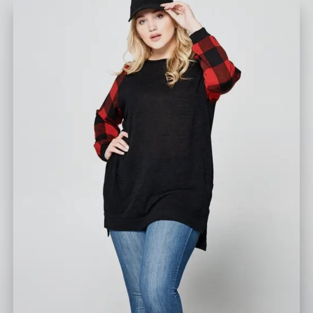 Curvy Buffalo Plaid Crew Neck Tunic - 260 Broadway Boutique