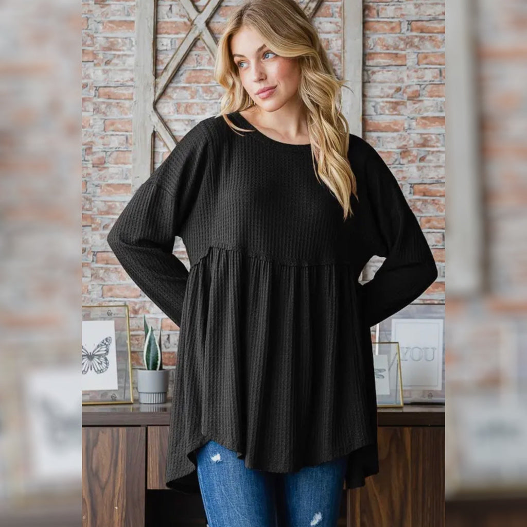 Curvy Girl Long Sleeve Black Babydoll - 260 Broadway Boutique