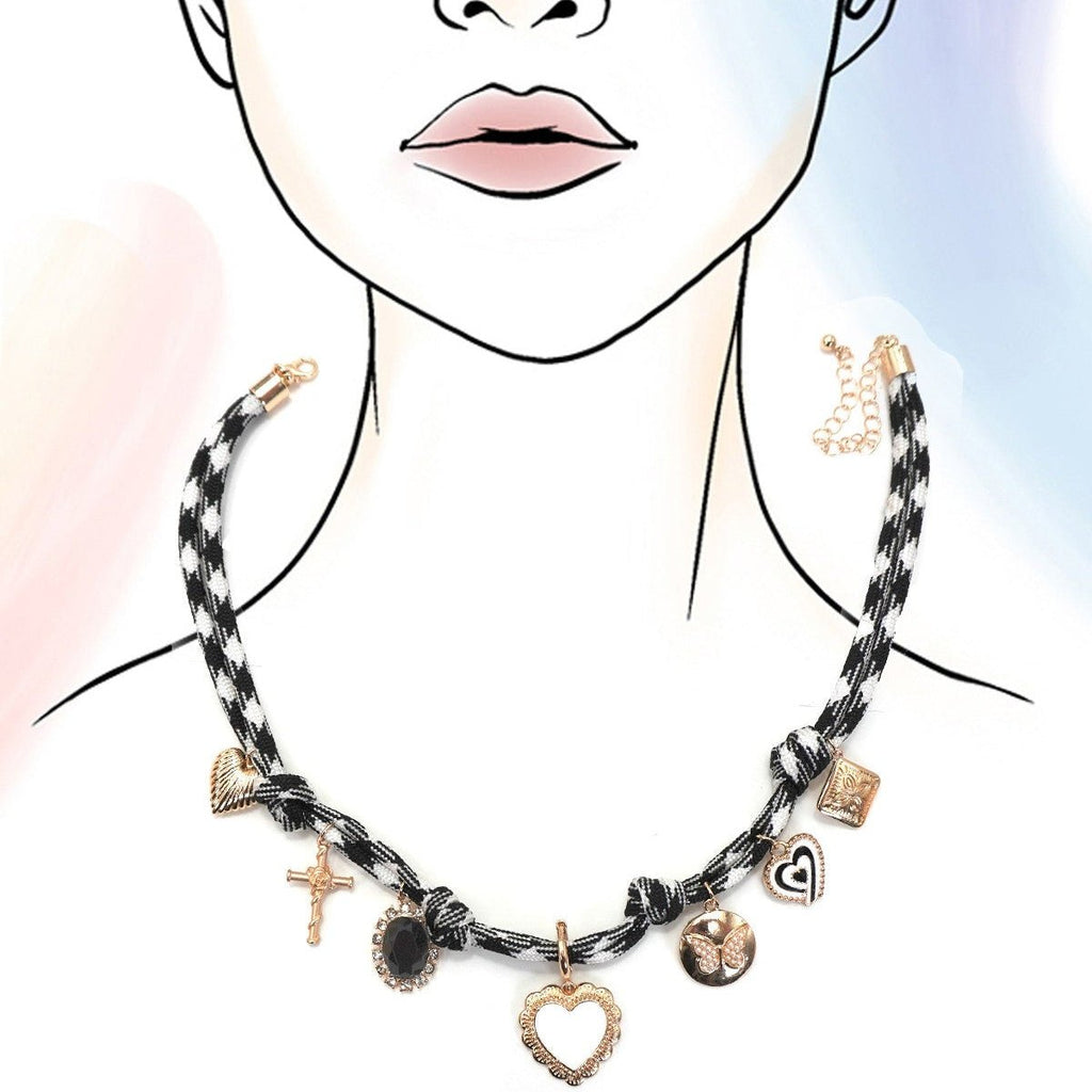 Double Cord Charm Necklace - Heart Cross Stone - 260 Broadway Boutique