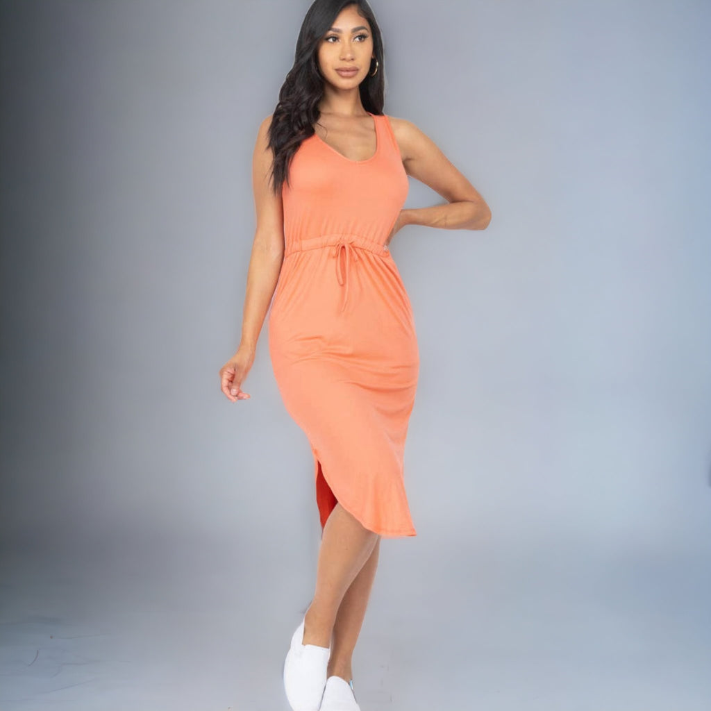 Drawstring Sleeveless Midi Dress - 260 Broadway Boutique