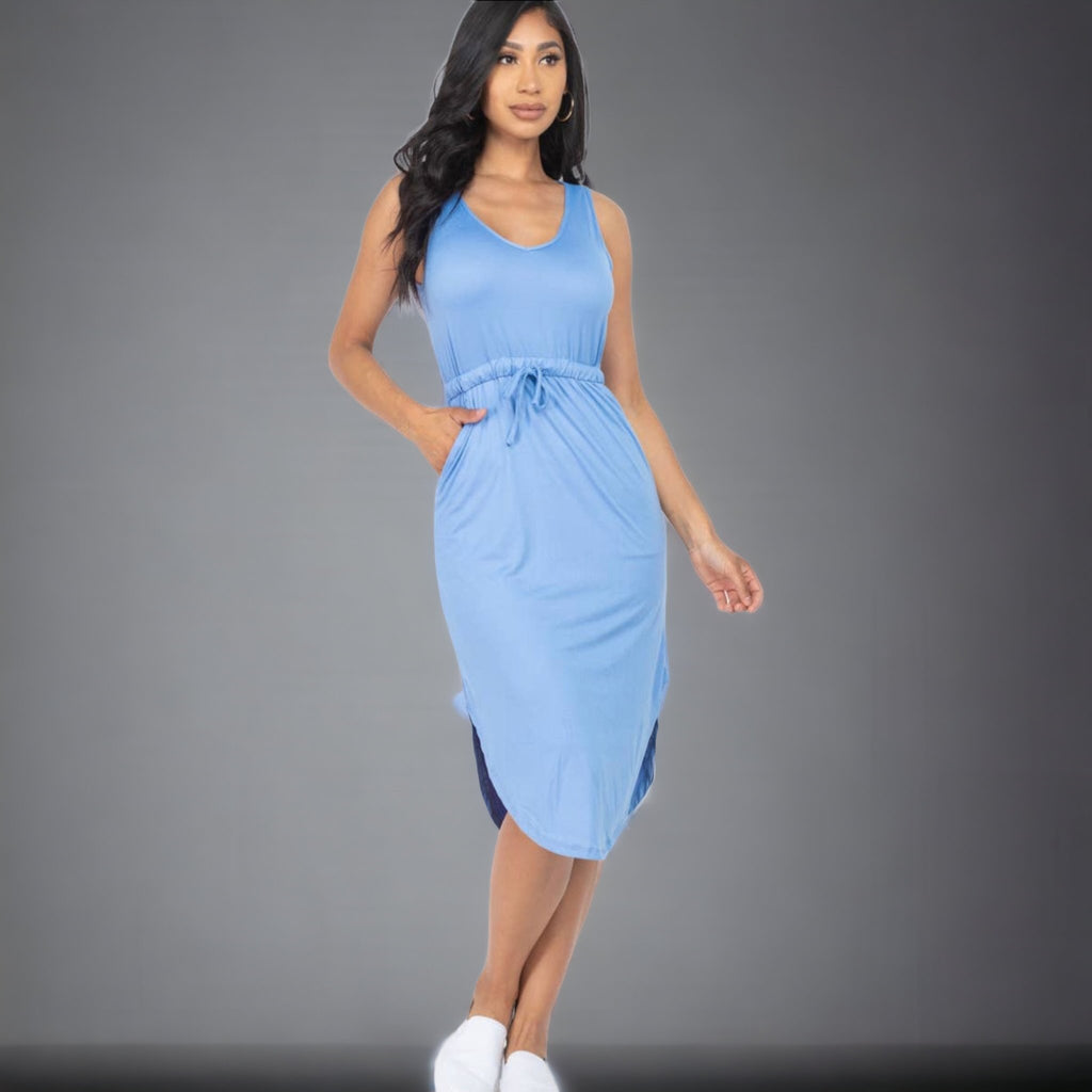 Drawstring Sleeveless Midi Dress - 260 Broadway Boutique