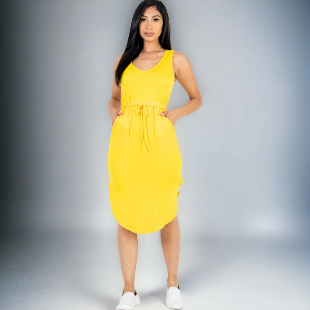 Drawstring Sleeveless Midi Dress - 260 Broadway Boutique