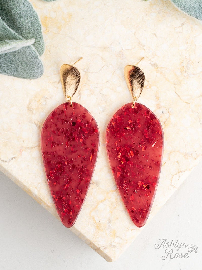 DROP OF PERFECTION EARRINGS, SCARLET SPARKLE - 260 Broadway Boutique