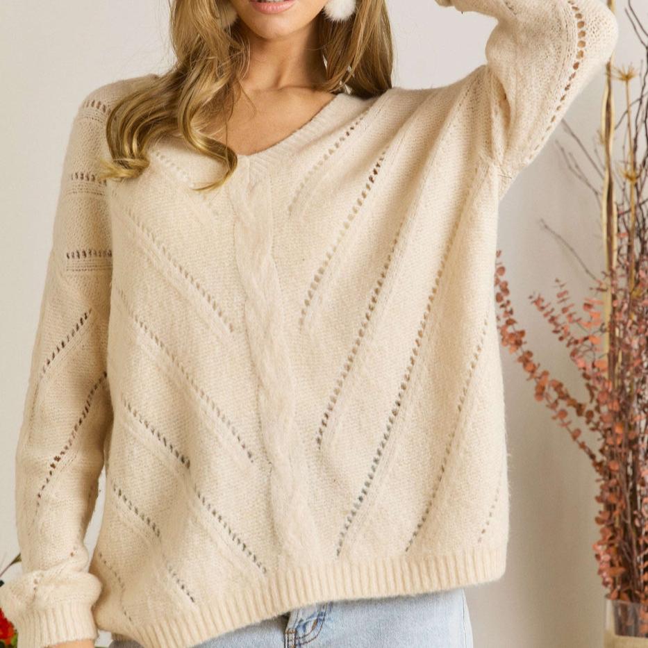 Drop Shoulder V Shaped Sweater - 260 Broadway Boutique