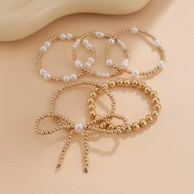 Elegant Faux Pearl Beaded Bracelet Set - 260 Broadway Boutique