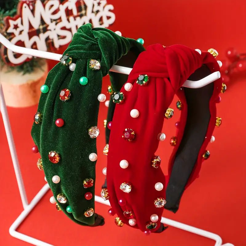 Elegant Velvet Christmas Headband with Sparkling Rhinestones (2 Colors) - 260 Broadway Boutique