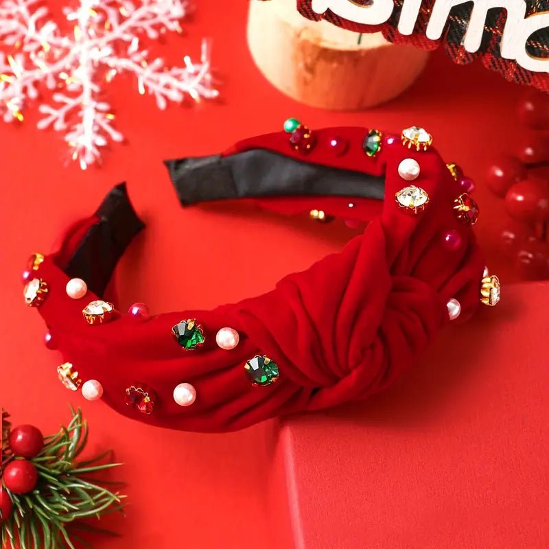 Elegant Velvet Christmas Headband with Sparkling Rhinestones (2 Colors) - 260 Broadway Boutique