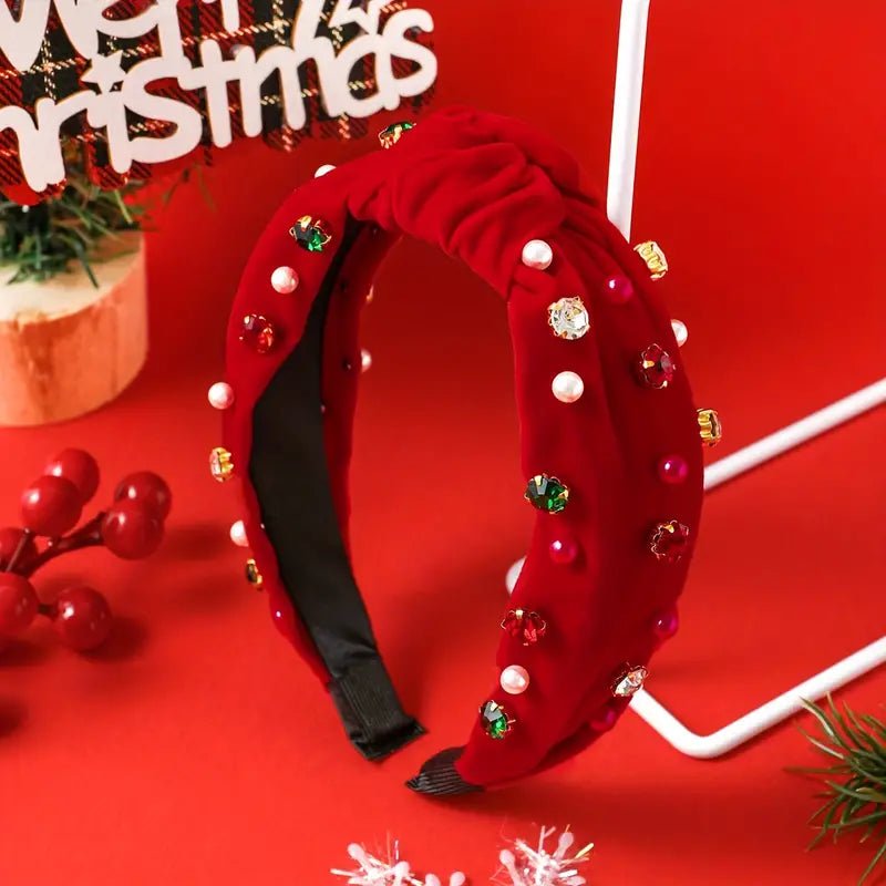 Elegant Velvet Christmas Headband with Sparkling Rhinestones (2 Colors) - 260 Broadway Boutique