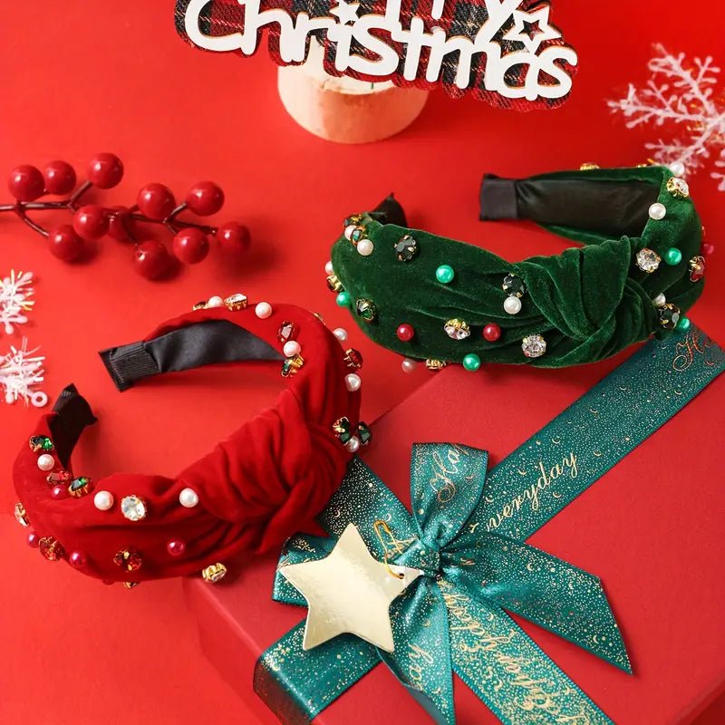 Elegant Velvet Christmas Headband with Sparkling Rhinestones (2 Colors) - 260 Broadway Boutique