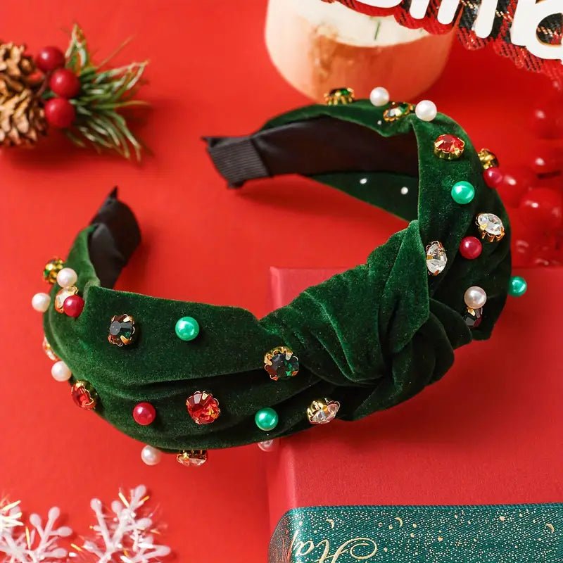 Elegant Velvet Christmas Headband with Sparkling Rhinestones (2 Colors) - 260 Broadway Boutique