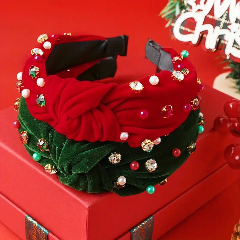 Elegant Velvet Christmas Headband with Sparkling Rhinestones (2 Colors) - 260 Broadway Boutique