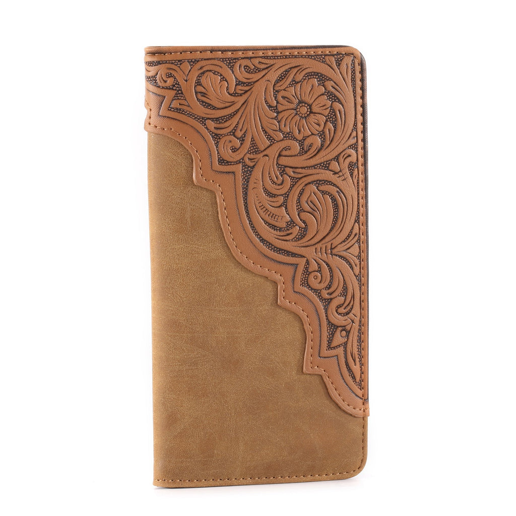 Embossed Floral Men's Bifold Long PU Leather Wallet - 260 Broadway Boutique