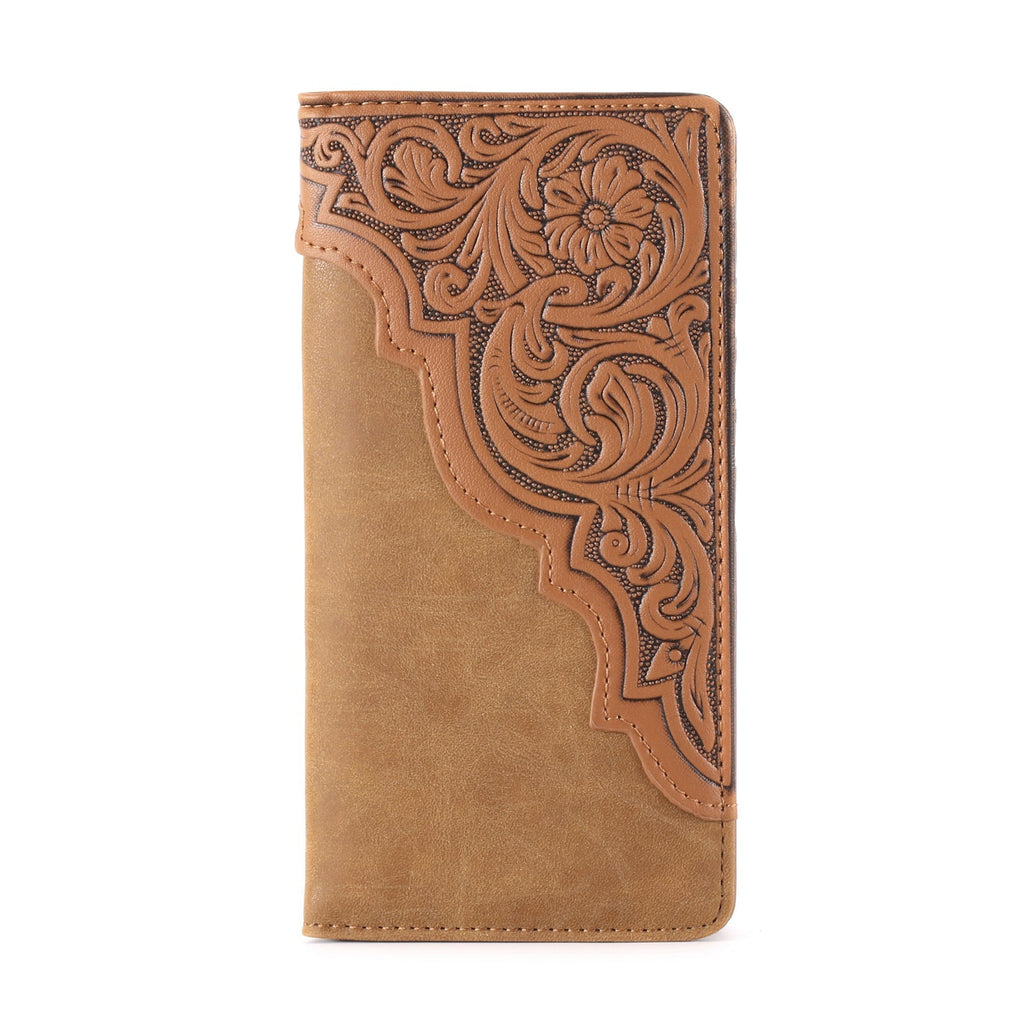 Embossed Floral Men's Bifold Long PU Leather Wallet - 260 Broadway Boutique