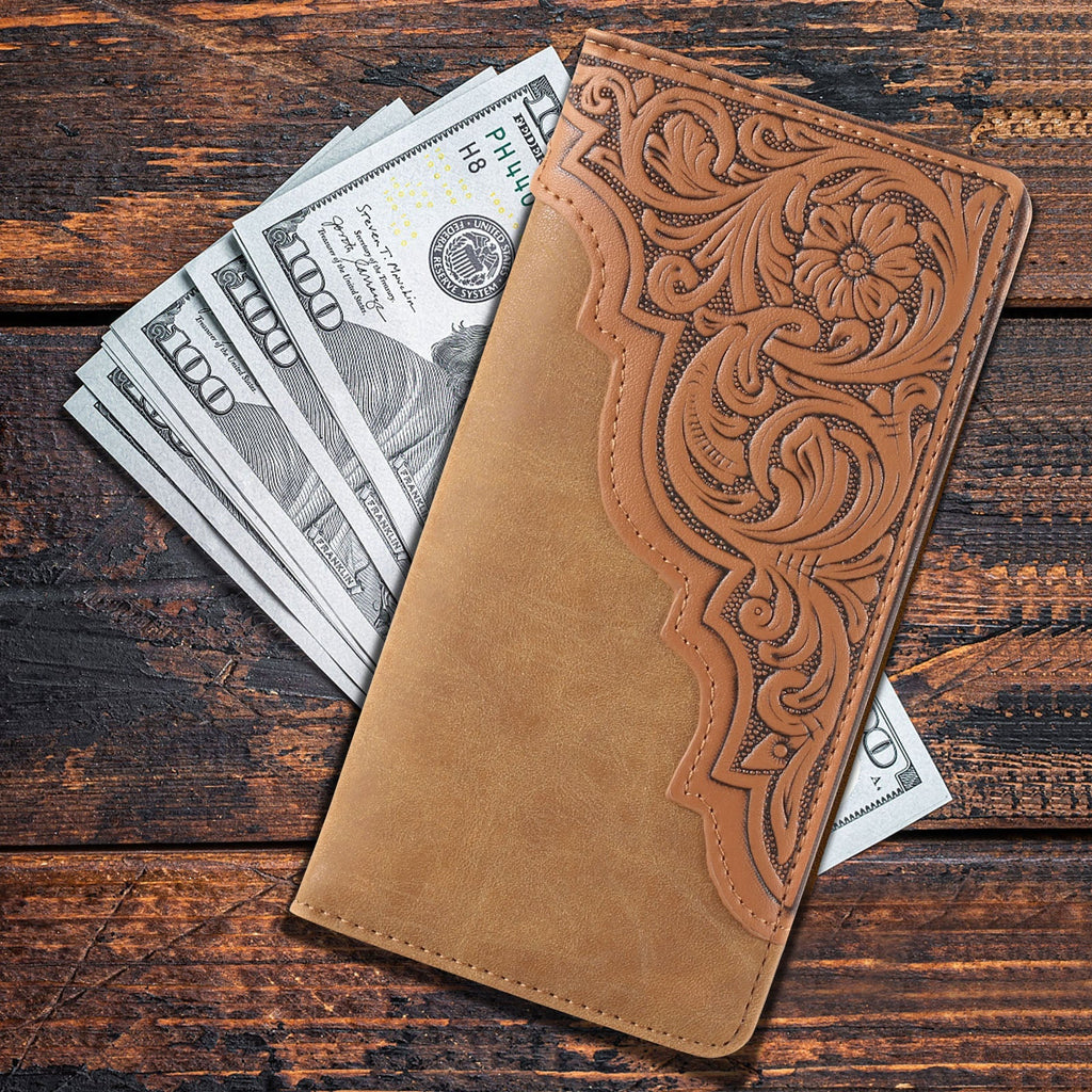 Embossed Floral Men's Bifold Long PU Leather Wallet - 260 Broadway Boutique