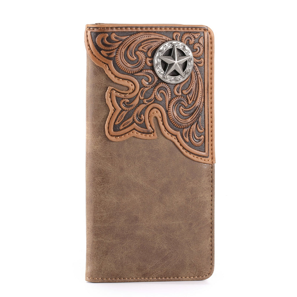 Embossed Lone Star Concho Men's Bifold Long PU Leather Wallet - 260 Broadway Boutique