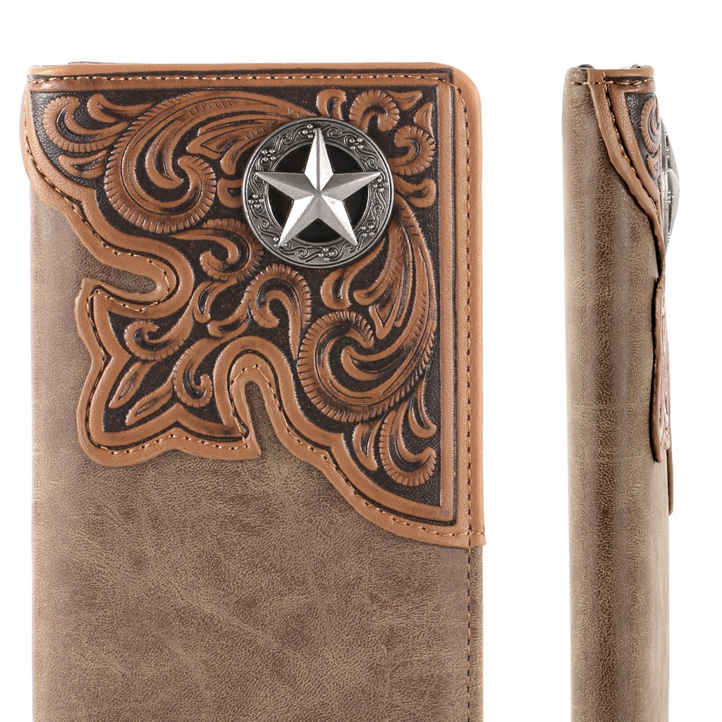 Embossed Lone Star Concho Men's Bifold Long PU Leather Wallet - 260 Broadway Boutique