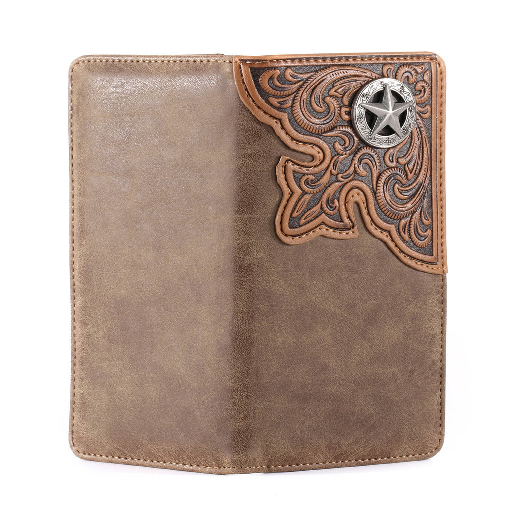 Embossed Lone Star Concho Men's Bifold Long PU Leather Wallet - 260 Broadway Boutique