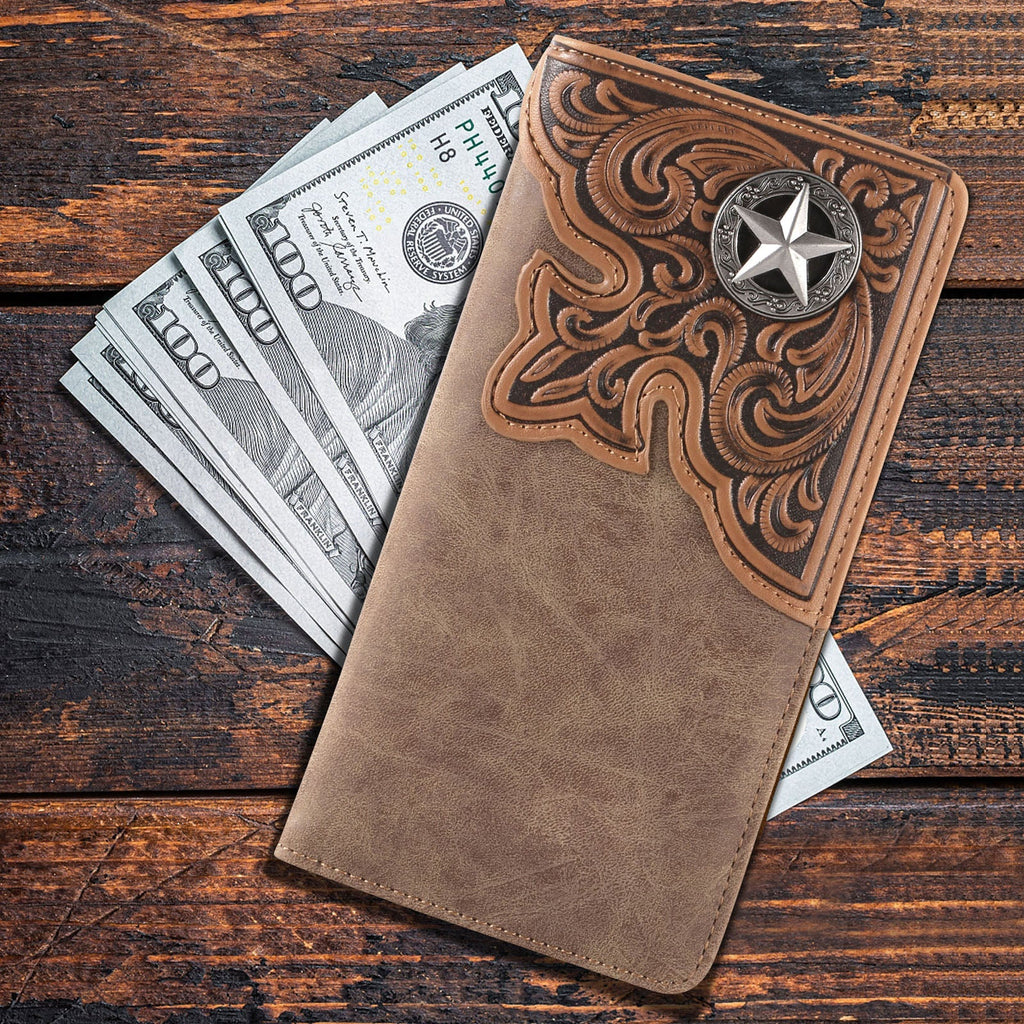 Embossed Lone Star Concho Men's Bifold Long PU Leather Wallet - 260 Broadway Boutique