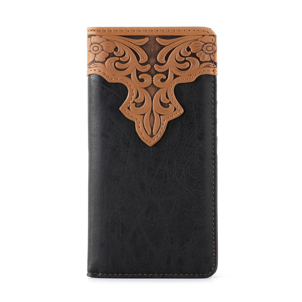 Embossed Vintage Floral Men's Bifold Long PU Leather Wallet - 260 Broadway Boutique