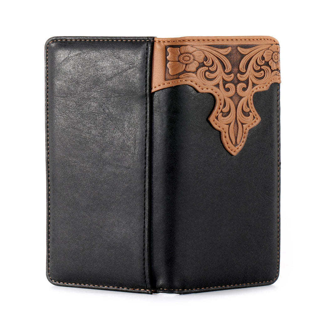 Embossed Vintage Floral Men's Bifold Long PU Leather Wallet - 260 Broadway Boutique