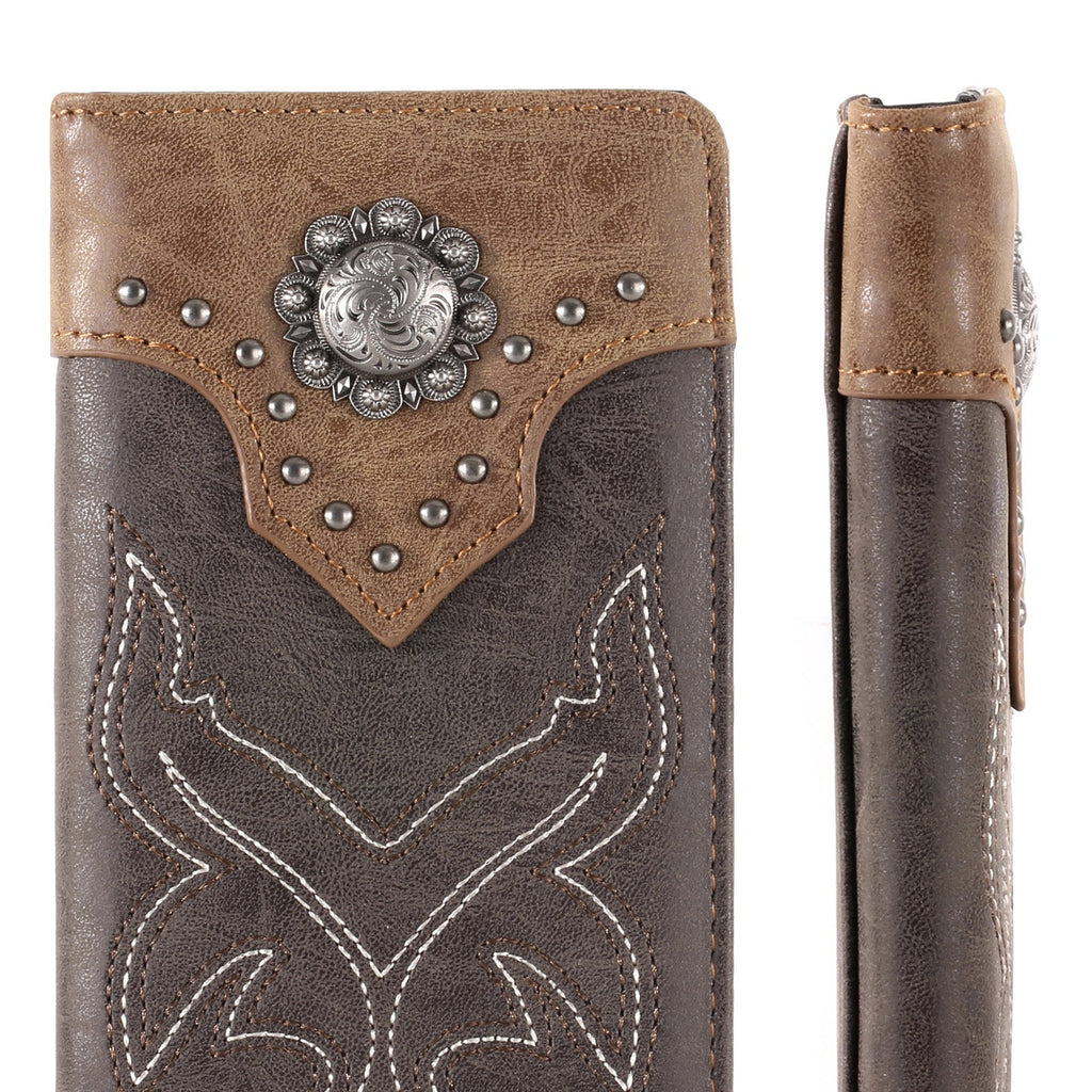 Embroidered Boot Scroll Men's Bifold Long PU Leather Wallet - 260 Broadway Boutique