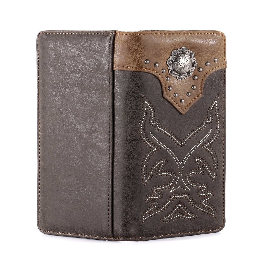 Embroidered Boot Scroll Men's Bifold Long PU Leather Wallet - 260 Broadway Boutique